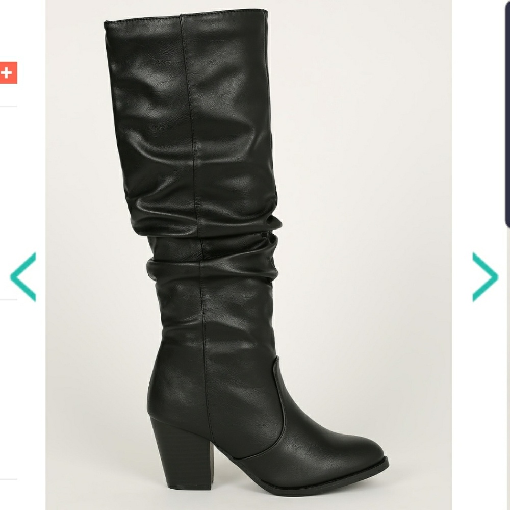 Black Knee High Leatherette Boots - Picture 3 of 3
